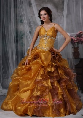 2013 Brown Ball Gown Straps Floor-length Organza Beading Quinceanera Dress